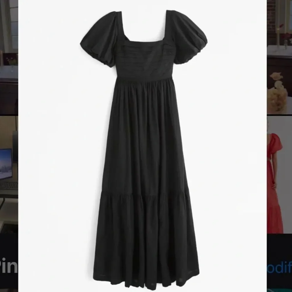 The A&F Emerson Drama Bow-Back Black Maxi Dress Size LP